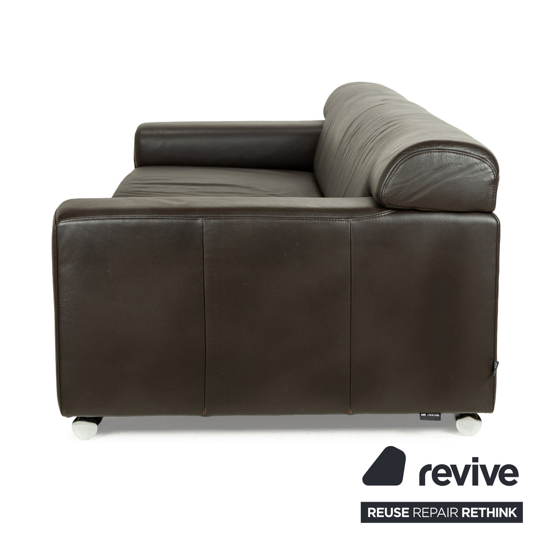 Ewald Schillig Loft Leather Four-Seater Brown Dark Brown Sofa Couch