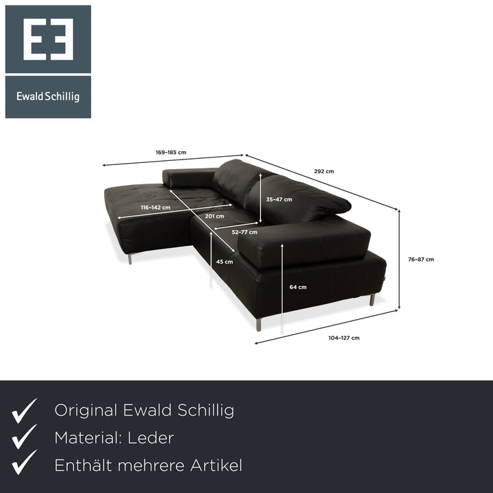 Ewald Schillig Mega Leder Ecksofa Hocker Schwarz Sofa Couch manuelle Funktion