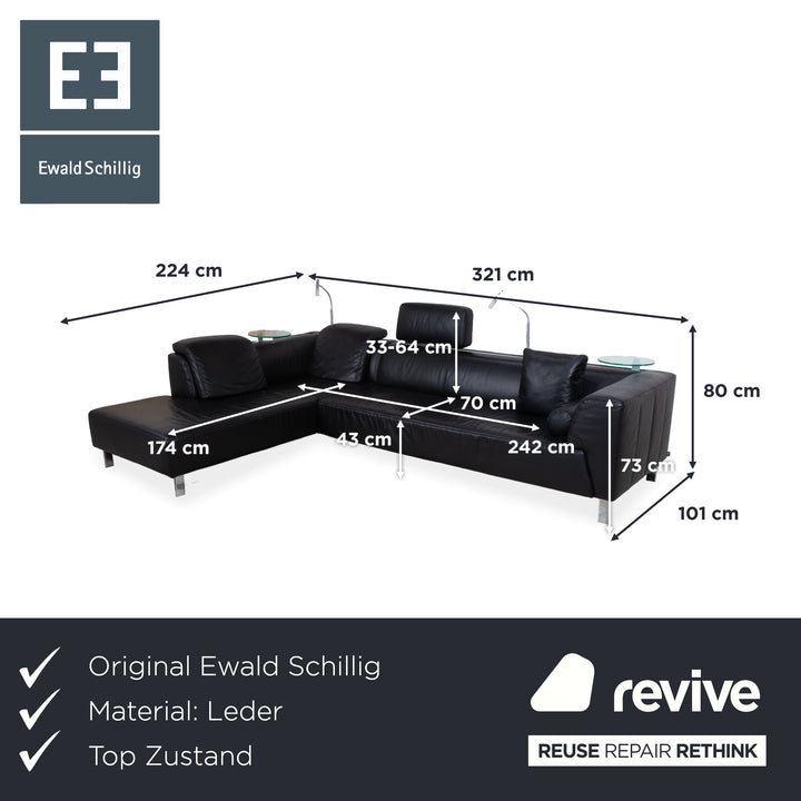 Ewald Schillig Mega Leather Corner Sofa Black Sofa Couch