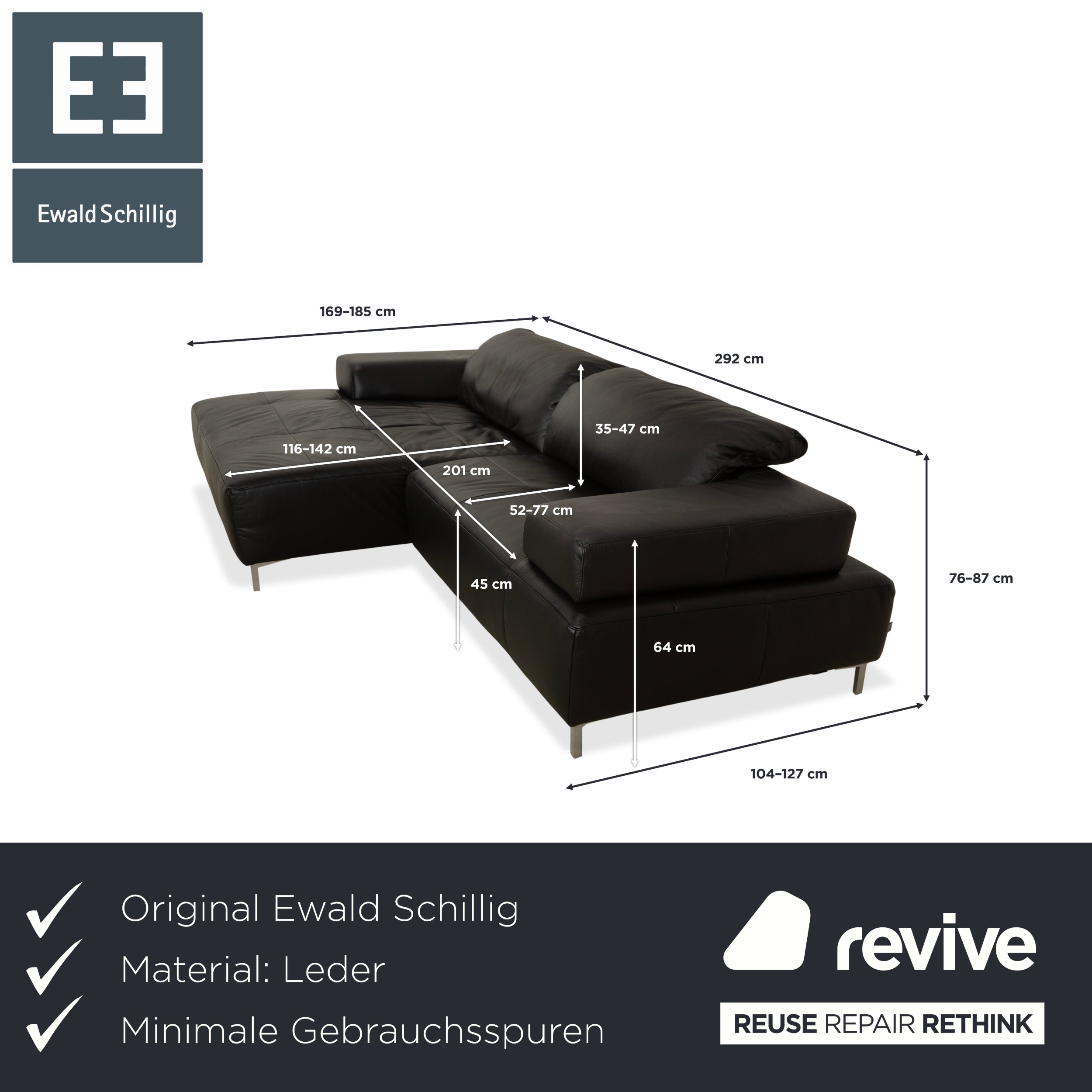 Ewald Schillig Mega Leder Ecksofa Schwarz Sofa Couch manuelle Funktion
