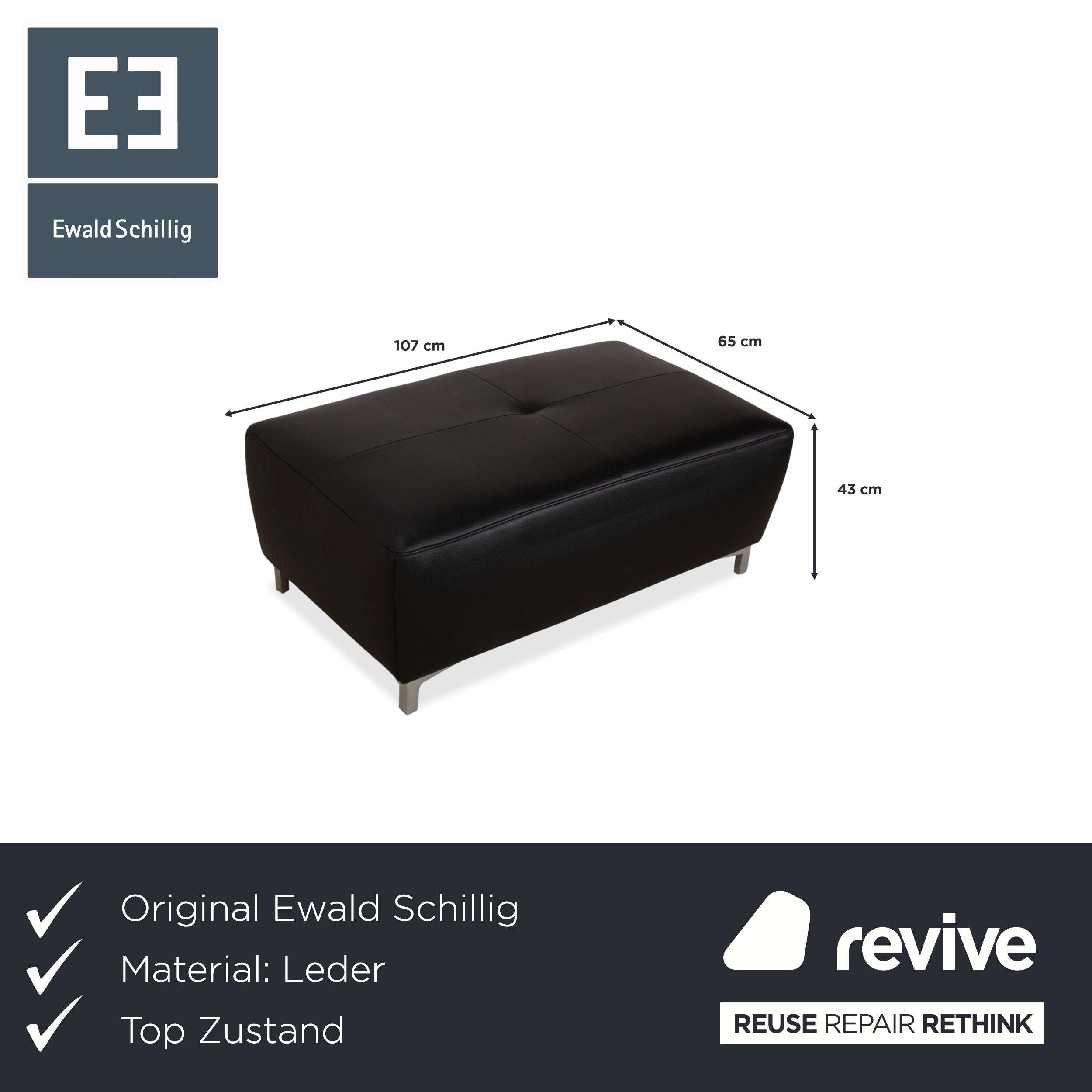 Ewald Schillig Mega Leder Hocker Schwarz