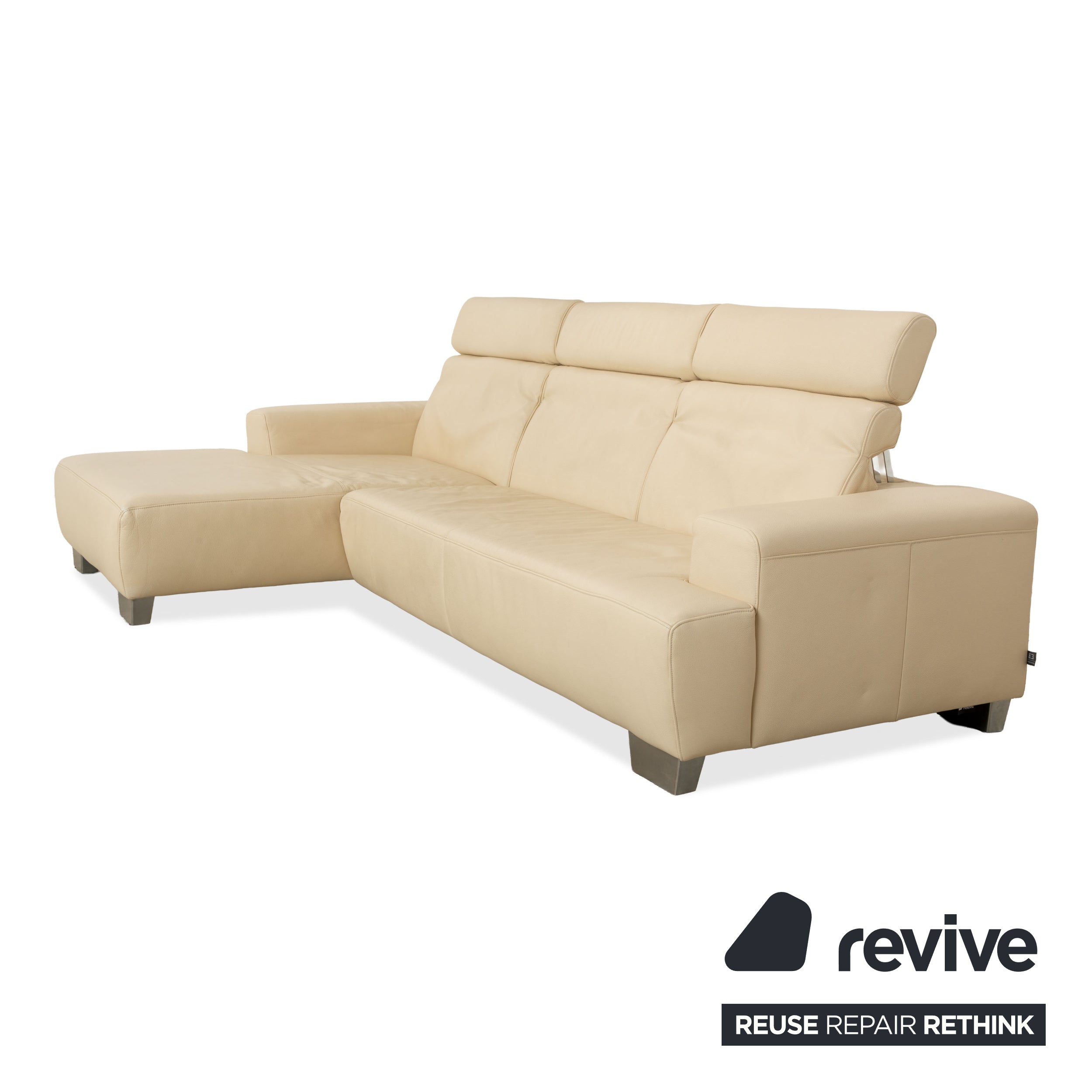 Ewald Schillig Monda Status Canapé d'angle en cuir Récamière gauche Blanc crème fonction manuelle