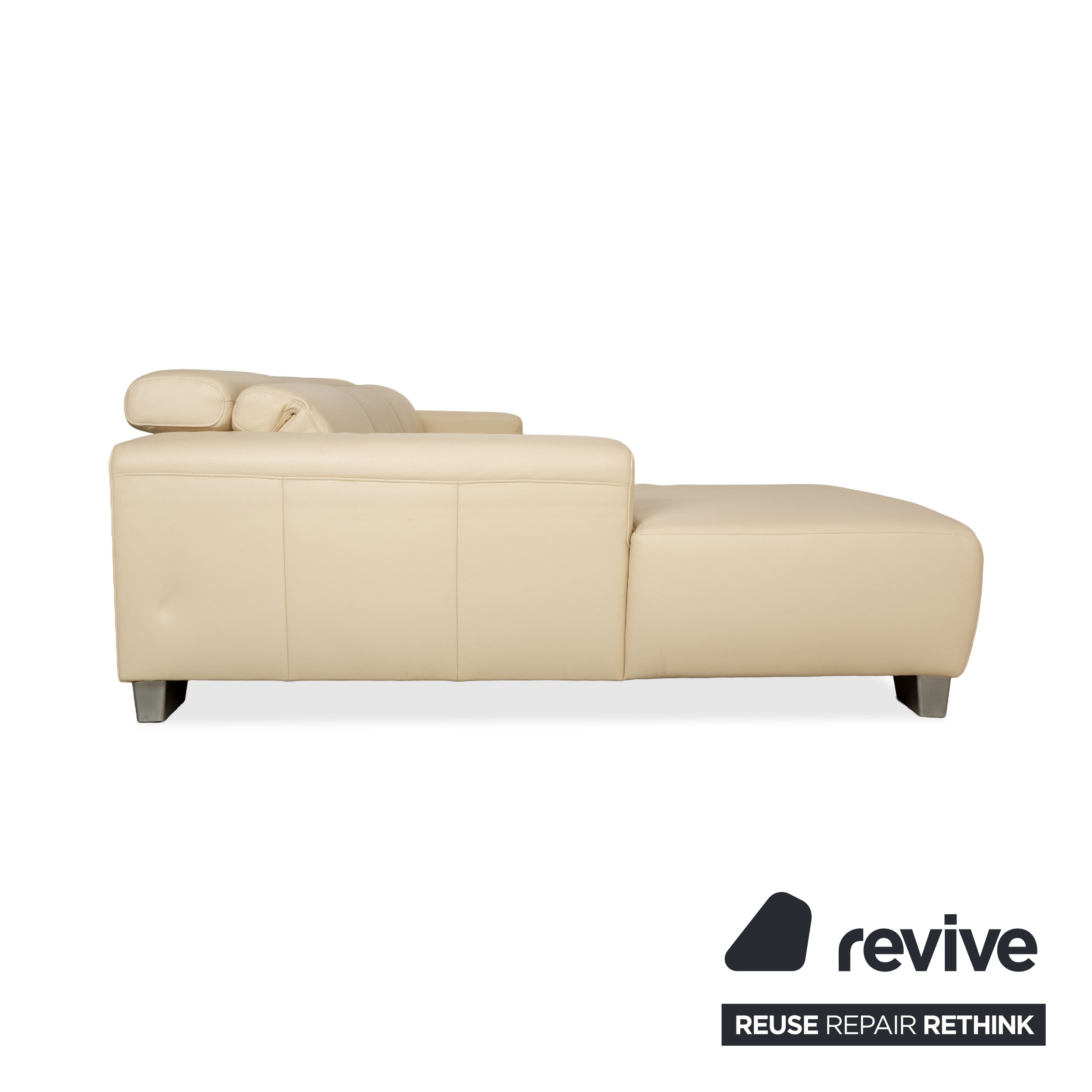 Ewald Schillig Monda Status Canapé d'angle en cuir Récamière gauche Blanc crème fonction manuelle