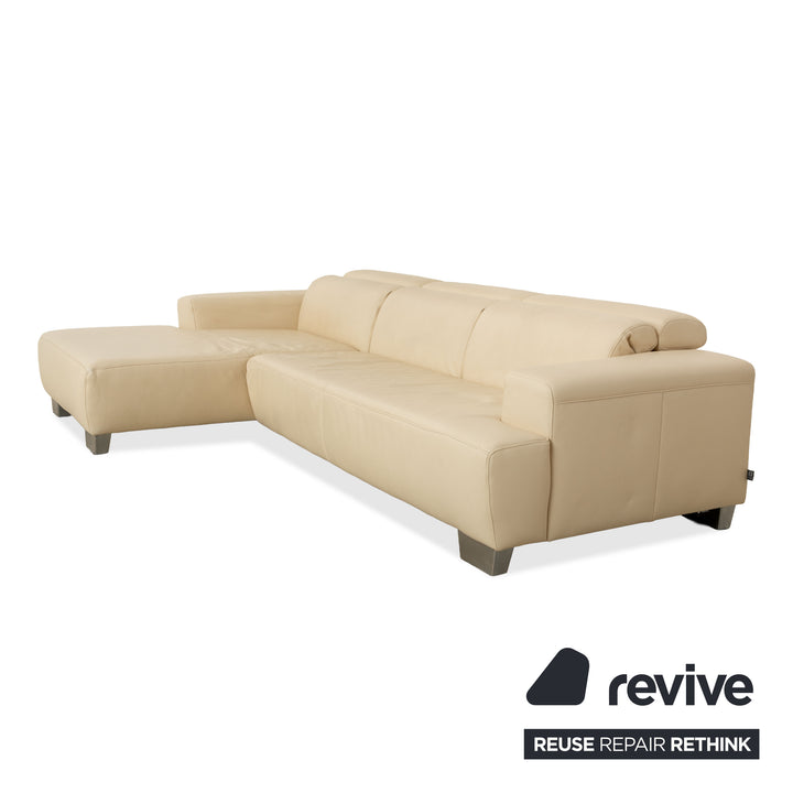 Ewald Schillig Monda Status Leather Corner Sofa Récamière left Cream White manual function