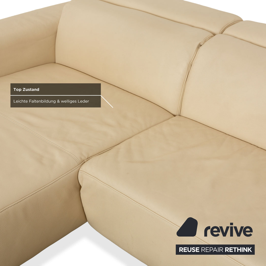 Ewald Schillig Monda Status Leder Ecksofa Récamière links Creme Weiß manuelle Funktion