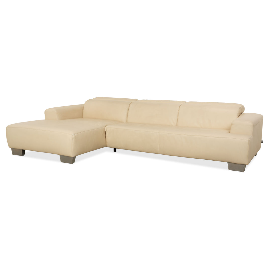 Ewald Schillig Monda Status Leather Corner Sofa Récamière left Cream White manual function