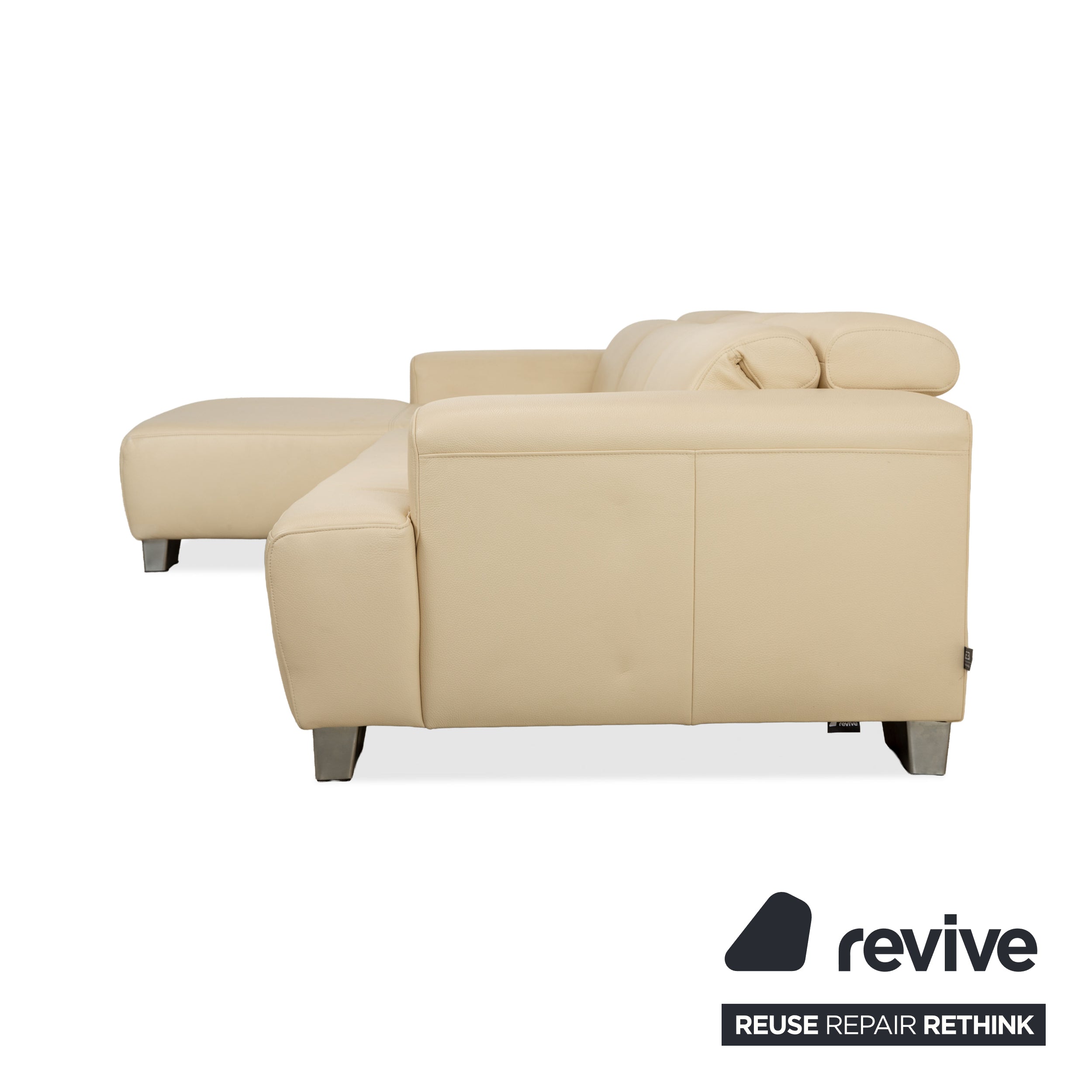 Ewald Schillig Monda Status Canapé d'angle en cuir Récamière gauche Blanc crème fonction manuelle