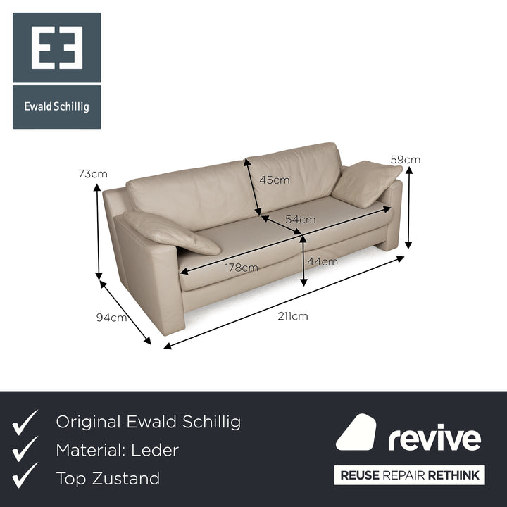 Ewald Schillig Platinium Leather Three-Seater Cream Sofa Couch Manual Function