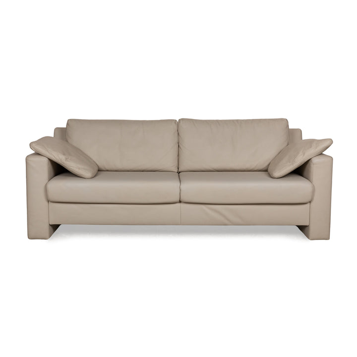 Ewald Schillig Platinium Leather Three-Seater Cream Sofa Couch Manual Function