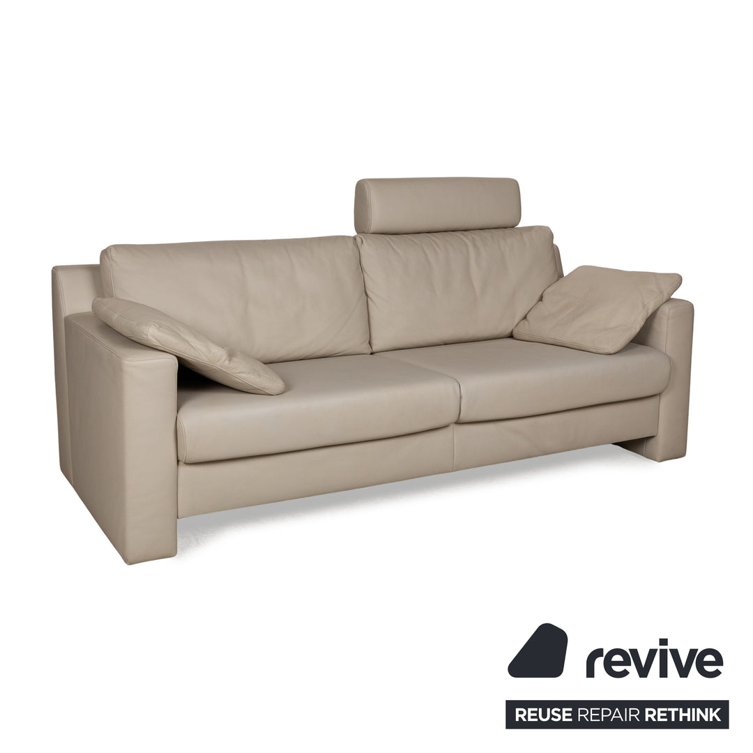 Ewald Schillig Platinium Leather Three-Seater Cream Sofa Couch Manual Function