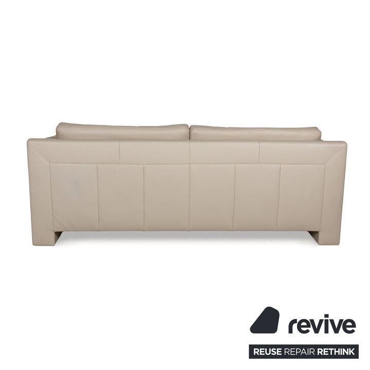 Ewald Schillig Platinium Leather Three-Seater Cream Sofa Couch Manual Function