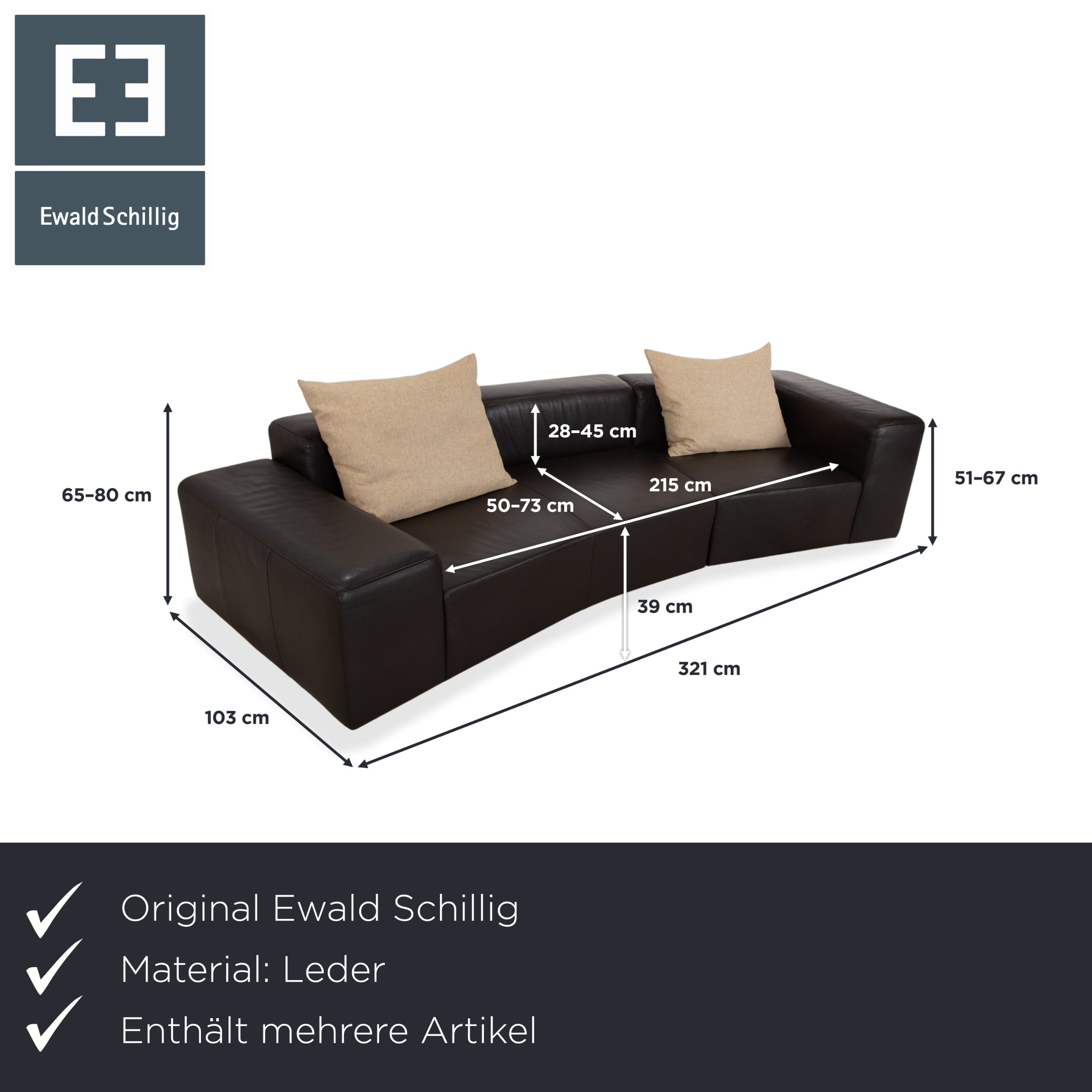 Ewald Schillig Quantum Leder Viersitzer Hocker Braun Espresso