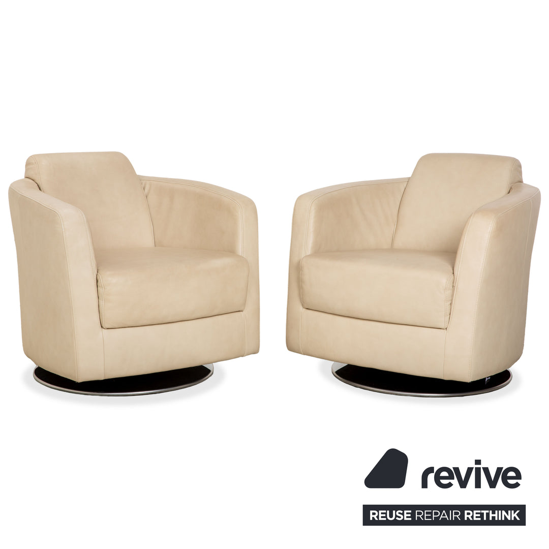 Ewald Schillig Sam 2x Leder Sessel Creme Beige Drehfunktion