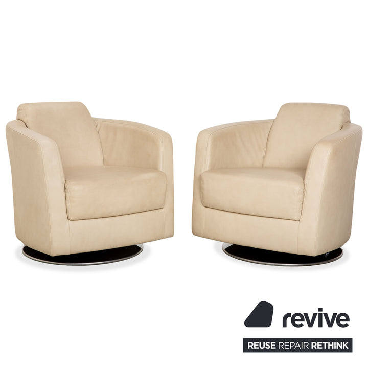 Ewald Schillig Sam 2x Leder Sessel Creme Beige Drehfunktion