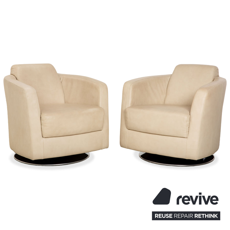 Ewald Schillig Sam 2x Leather Armchair Cream Beige Swivel Function