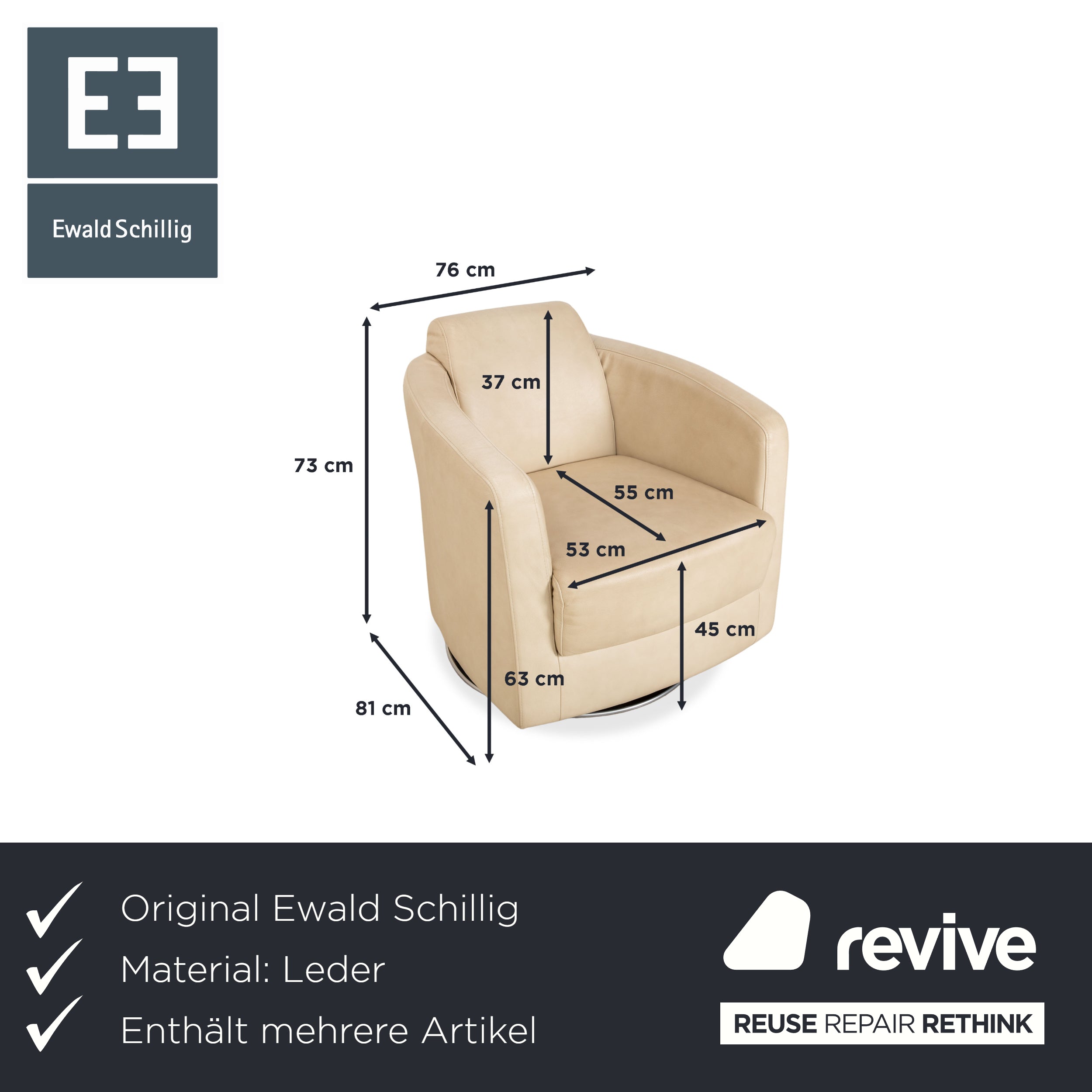 Ewald Schillig Sam 2x Leder Sessel Creme Beige Drehfunktion