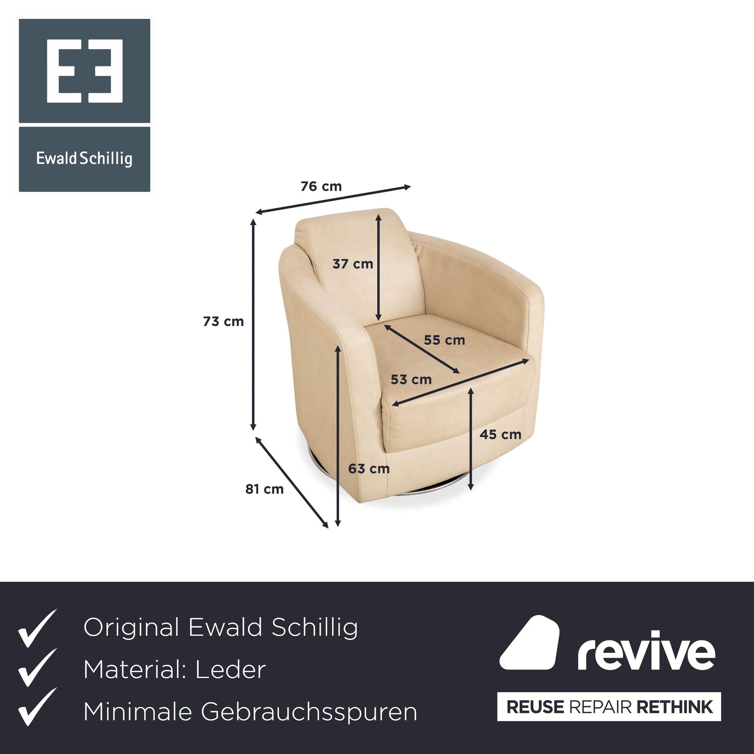 Ewald Schillig Sam Leder Sessel Creme Beige Drehfunktion