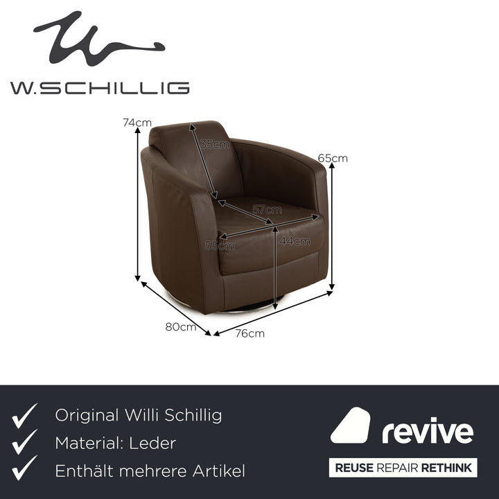 Ewald Schillig Sam Leather Armchair Set Swivel Function Brown Taupe