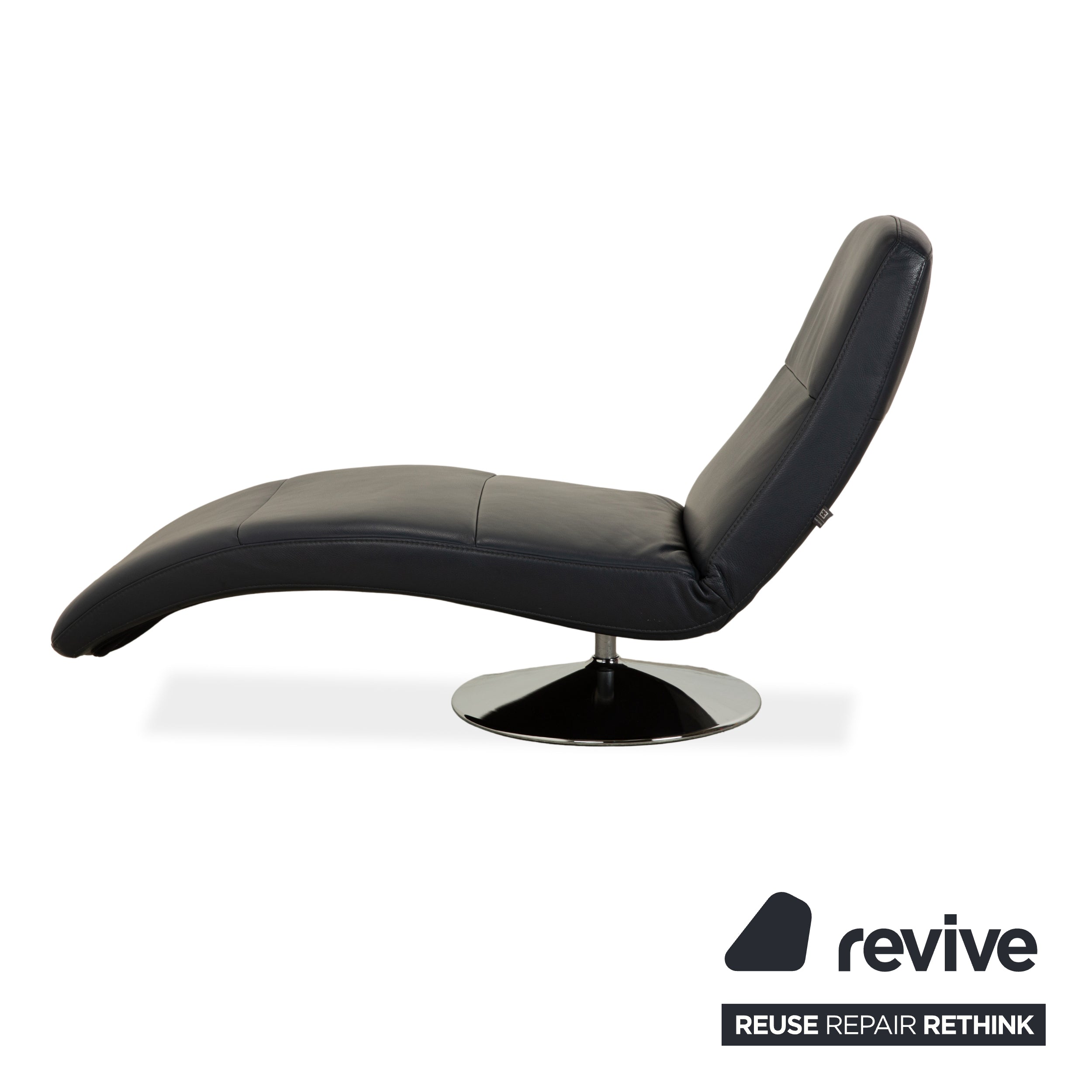 Fauteuil lounge en cuir Silence d'Ewald Schillig, bleu-gris