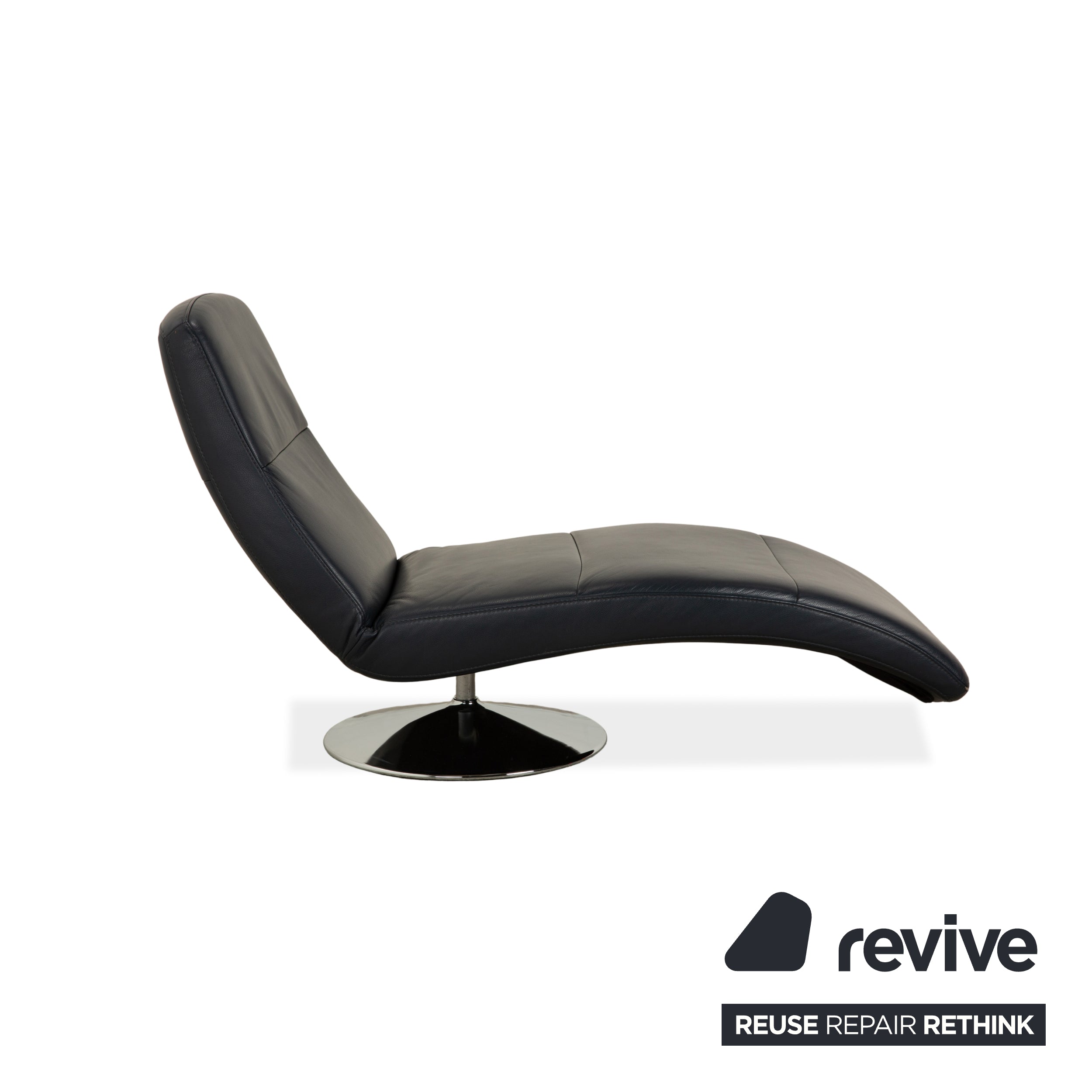 Fauteuil lounge en cuir Silence d'Ewald Schillig, bleu-gris