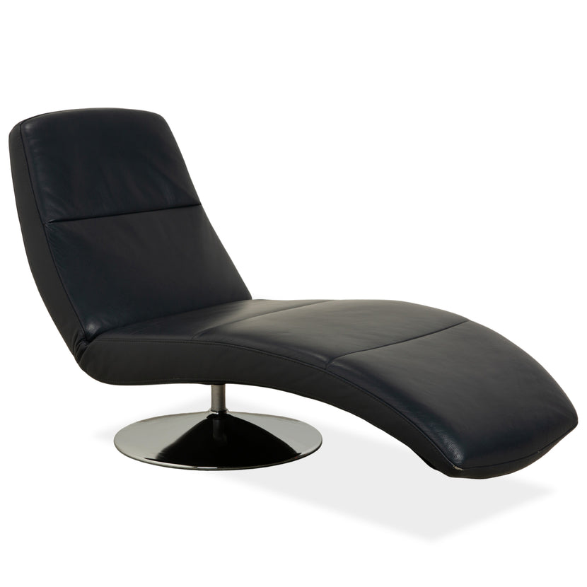 Fauteuil lounge en cuir Silence d'Ewald Schillig, bleu-gris