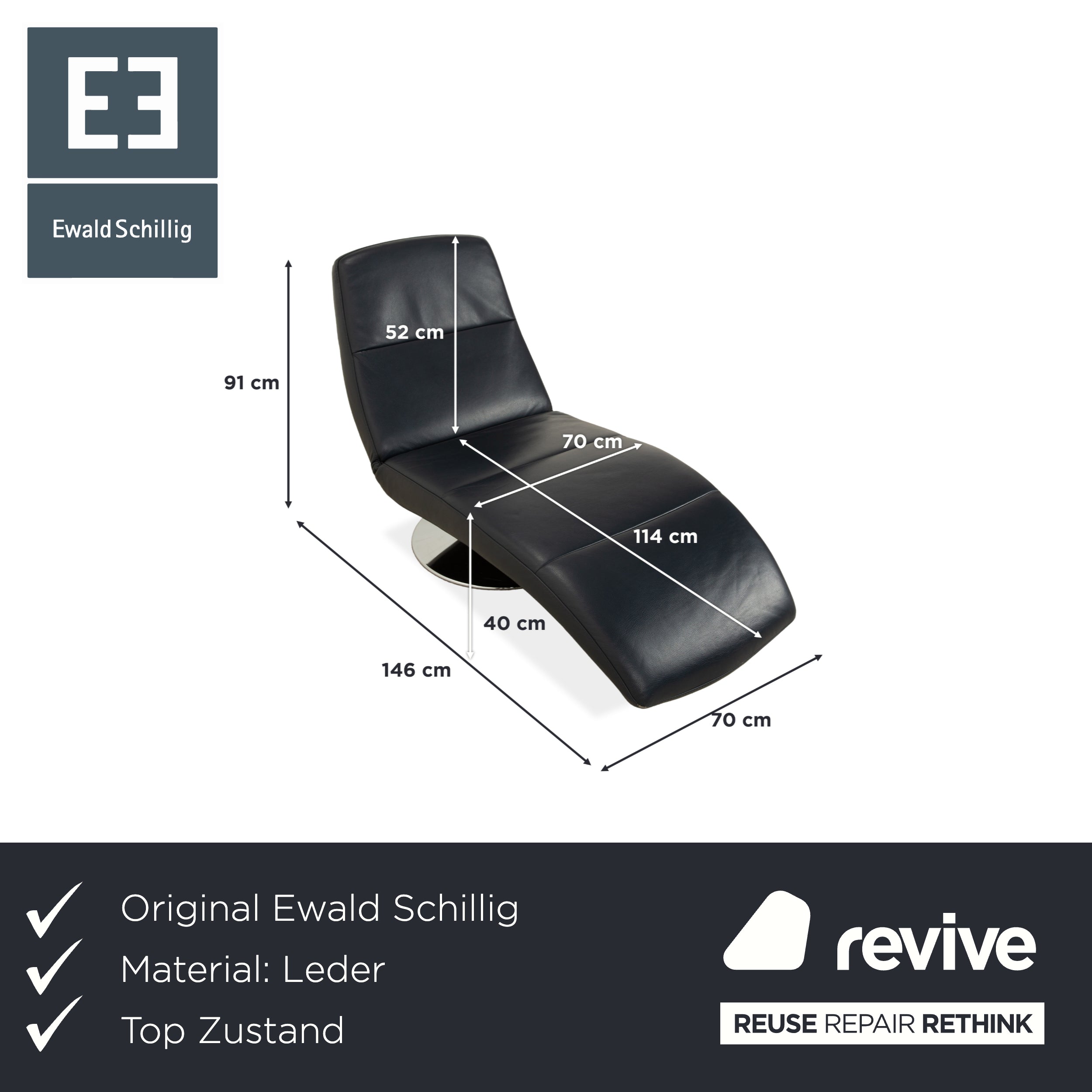 Fauteuil lounge en cuir Silence d'Ewald Schillig, bleu-gris