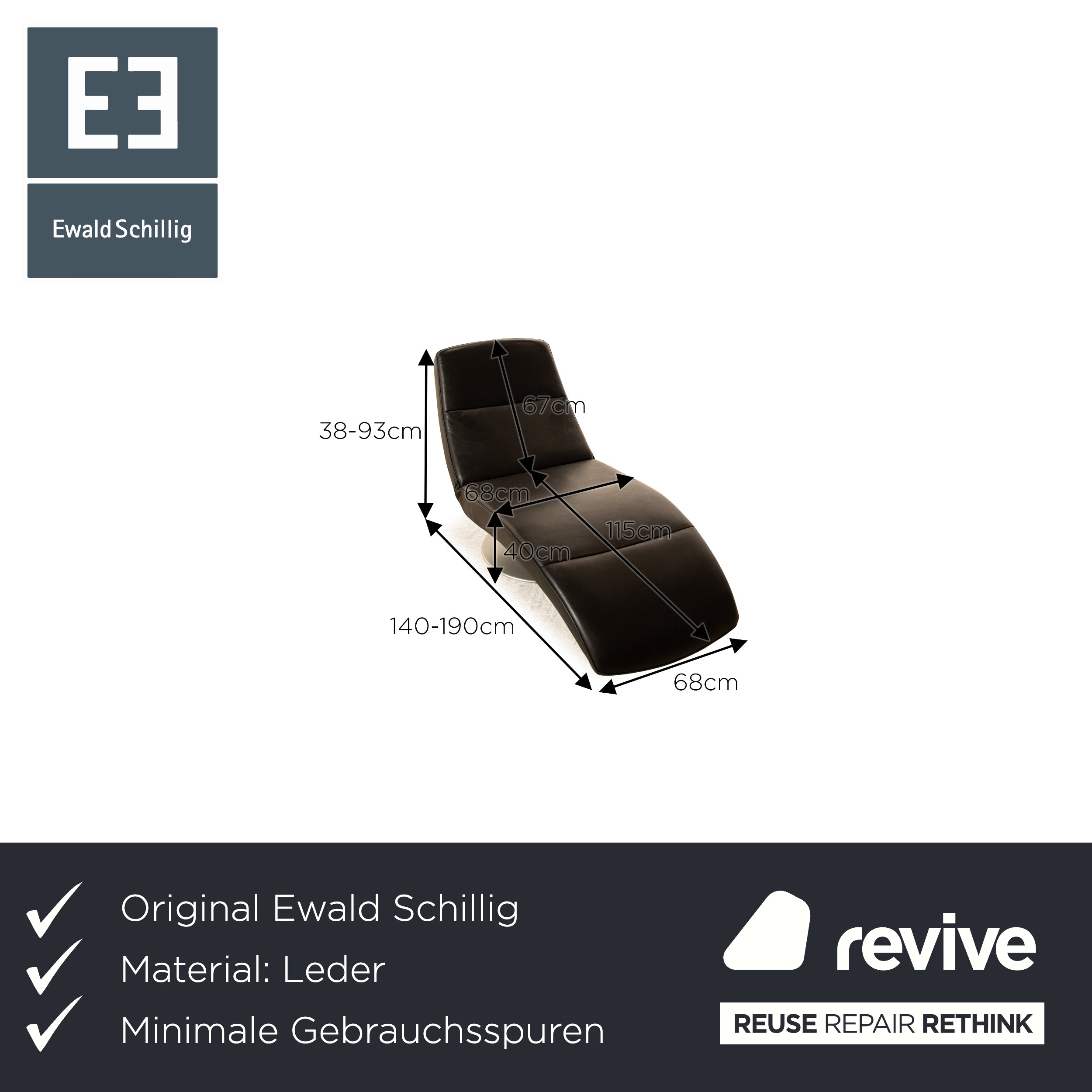 Ewald Schillig Chaise longue en cuir Silence noir Chaise longue de relaxation à fonction manuelle