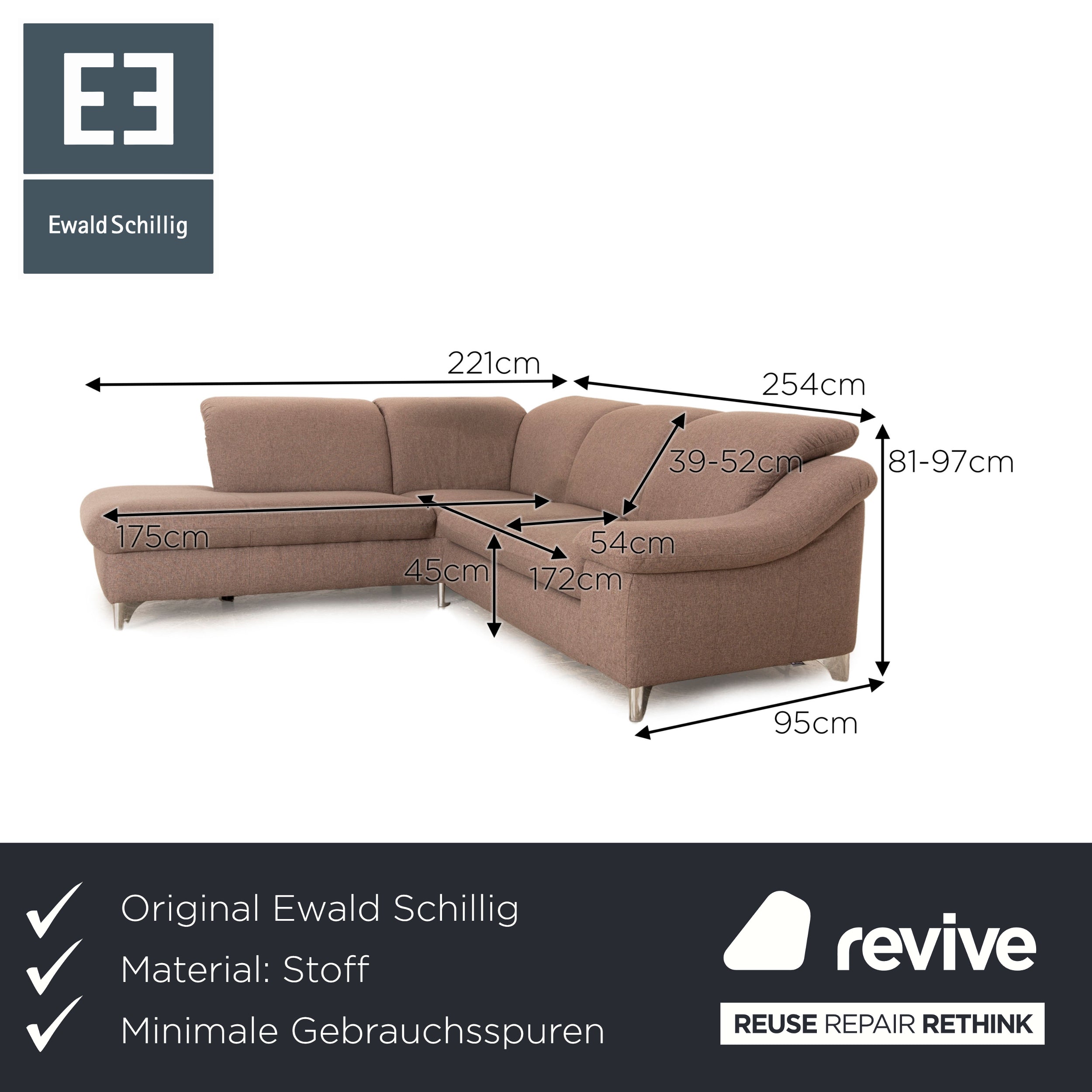 Ewald Schillig canapé d'angle en tissu gris beige chaise longue canapé gauche canapé fonction manuelle compartiment de rangement