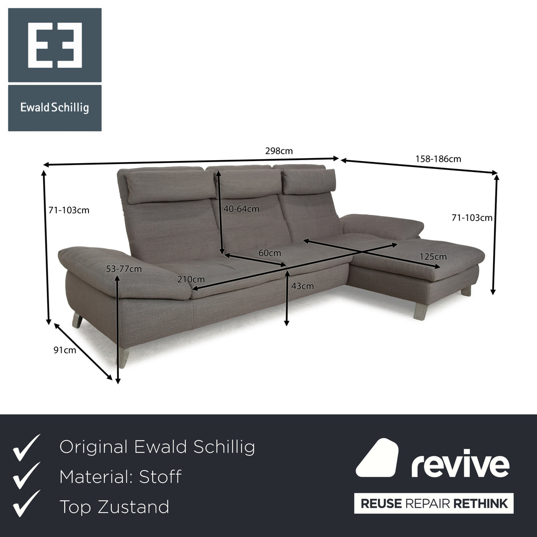 Ewald Schillig Stoff Ecksofa Grau Recamiere rechts Sofa Couch manuelle Funktion
