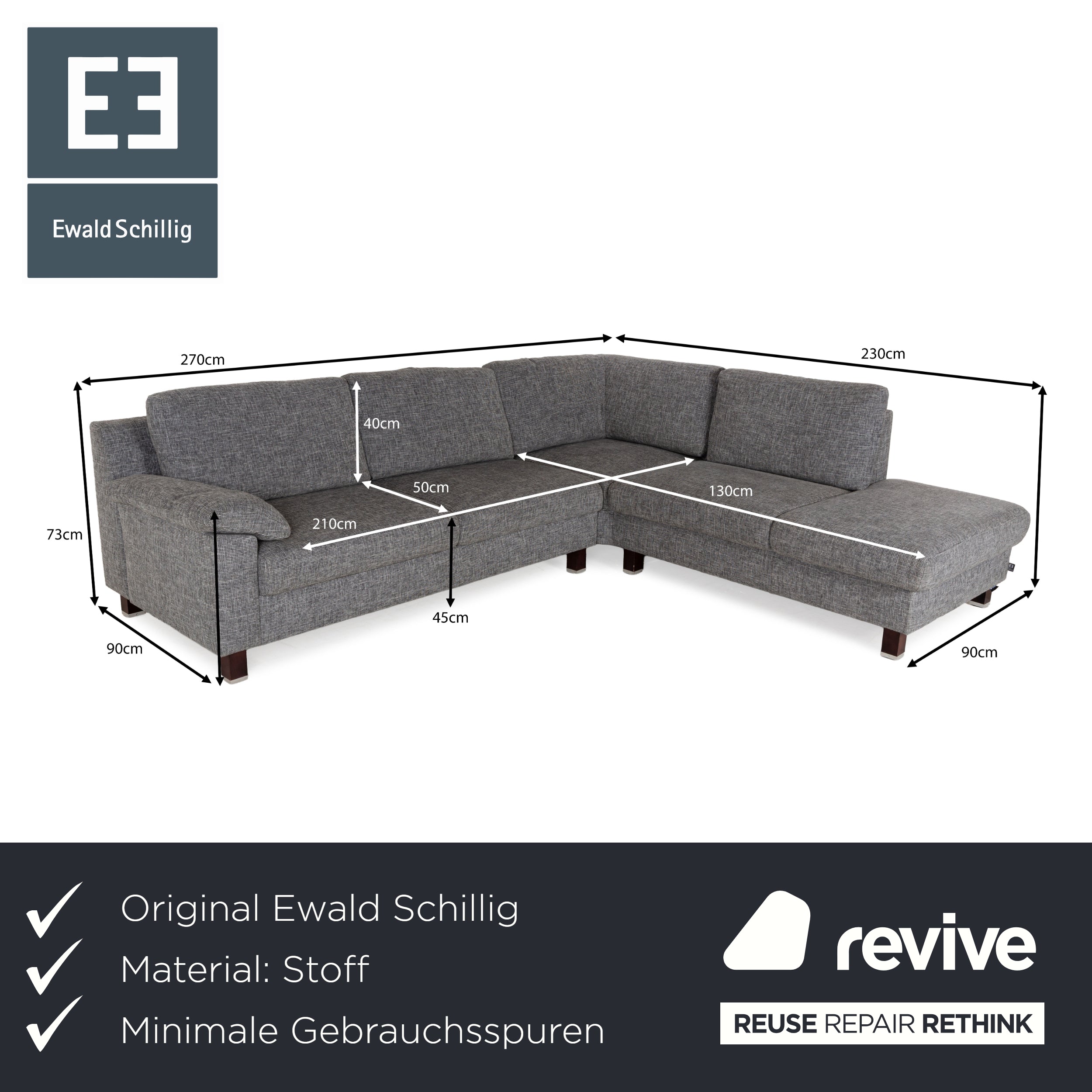 Ewald Schillig Stoff Ecksofa Grau Sofa Couch