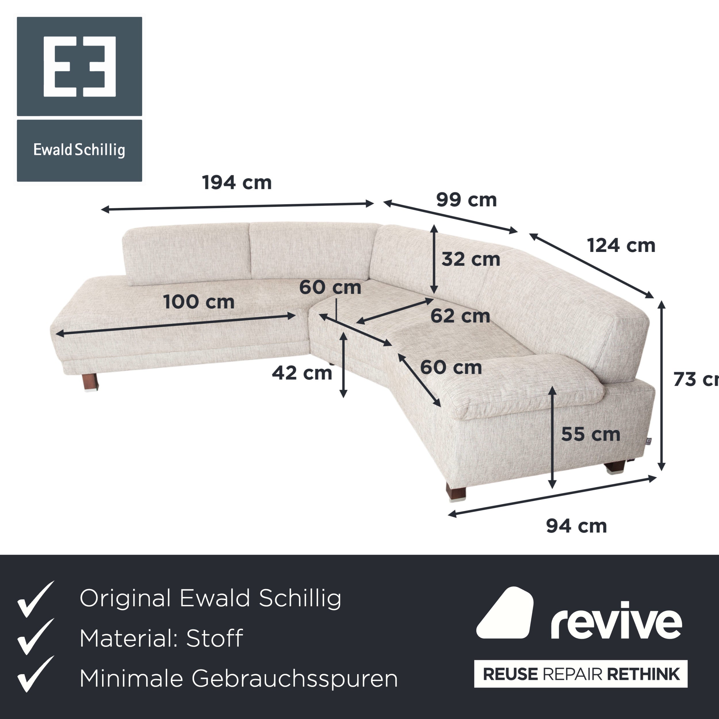 Ewald Schillig Stoff Ecksofa Hellgrau Beige Sofa Couch