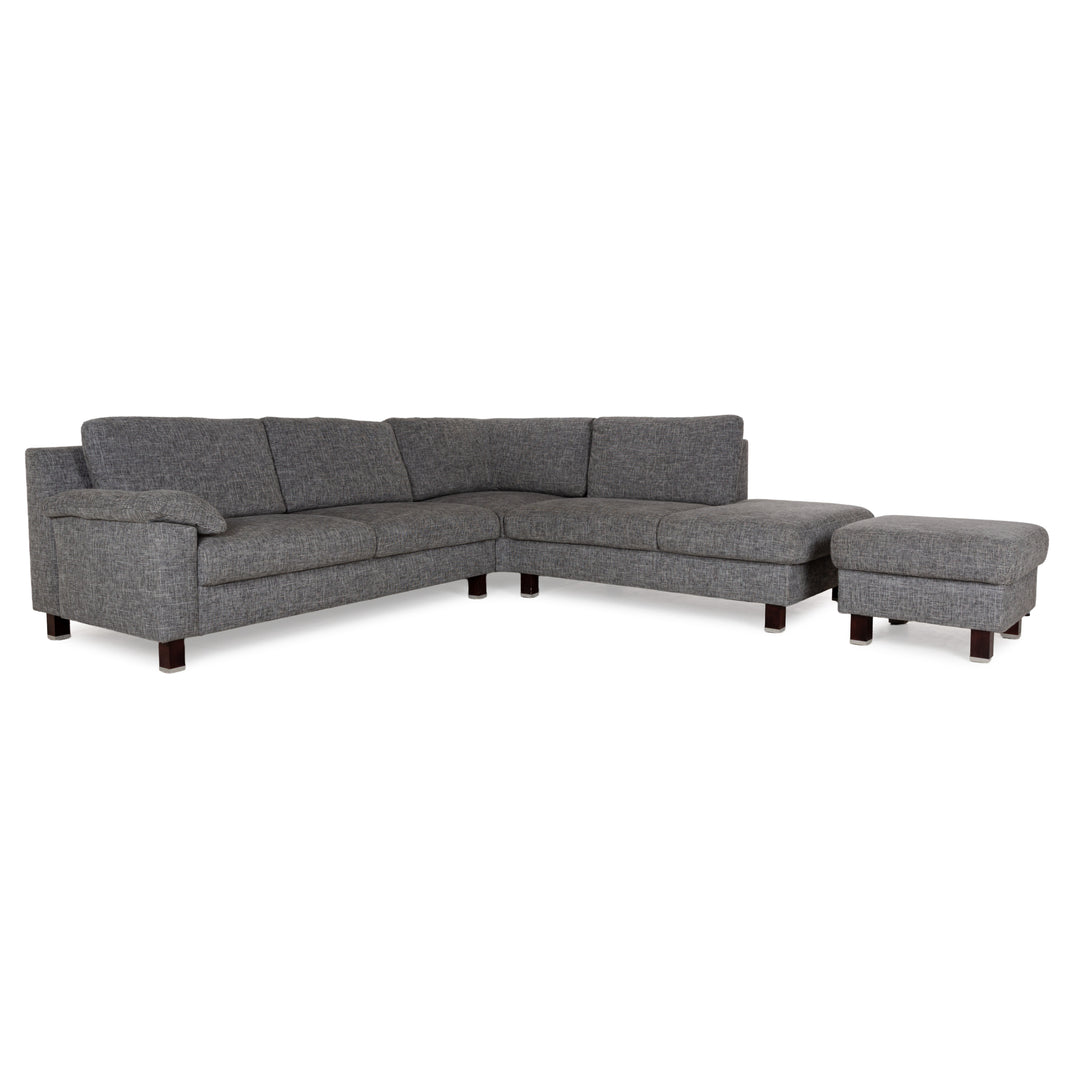 Ewald Schillig Stoff Sofa Garnitur Grau Ecksofa Couch Hocker