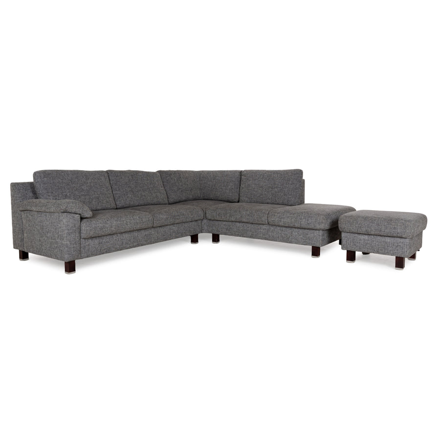Ewald Schillig Stoff Sofa Garnitur Grau Ecksofa Couch Hocker