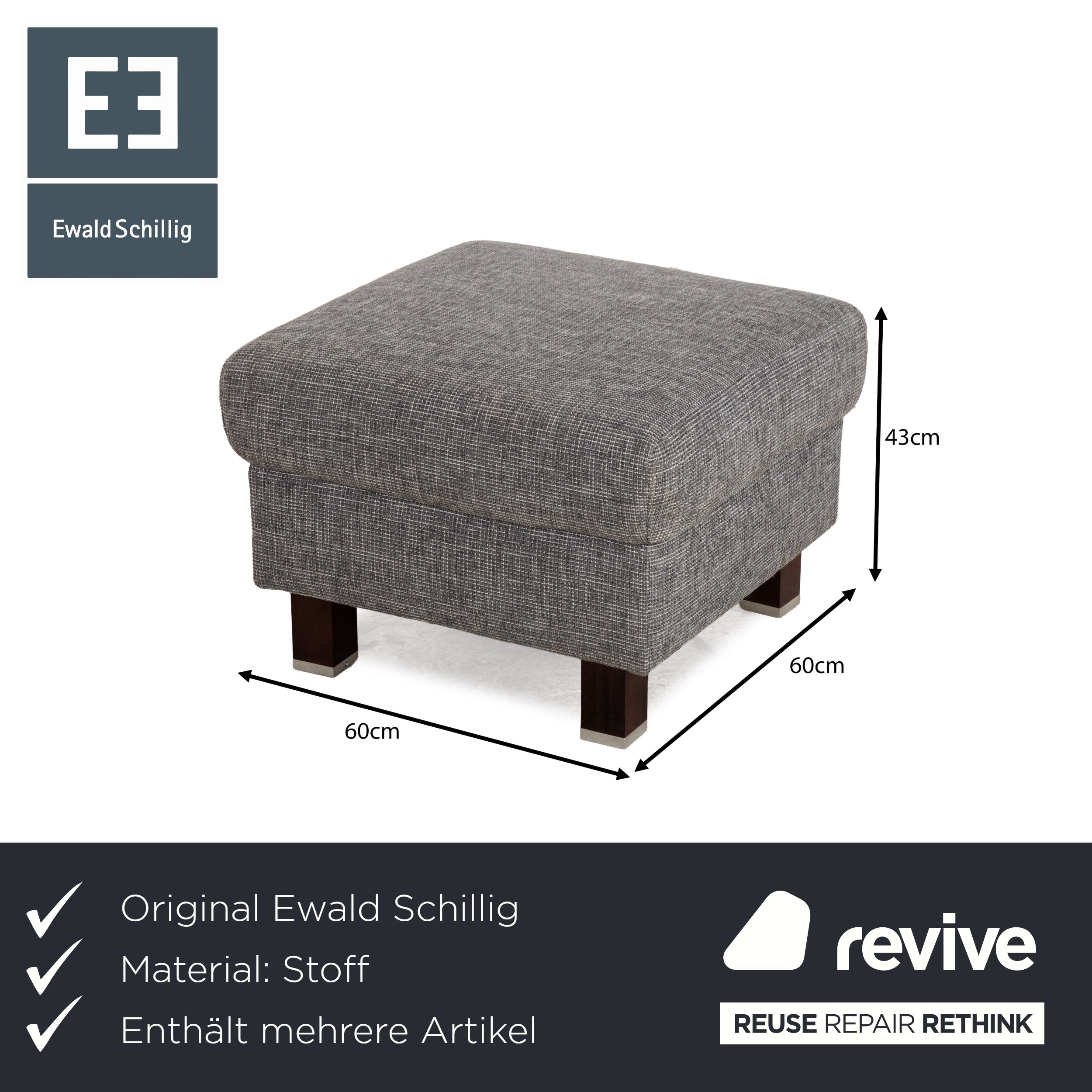 Ewald Schillig Stoff Sofa Garnitur Grau Ecksofa Couch Hocker