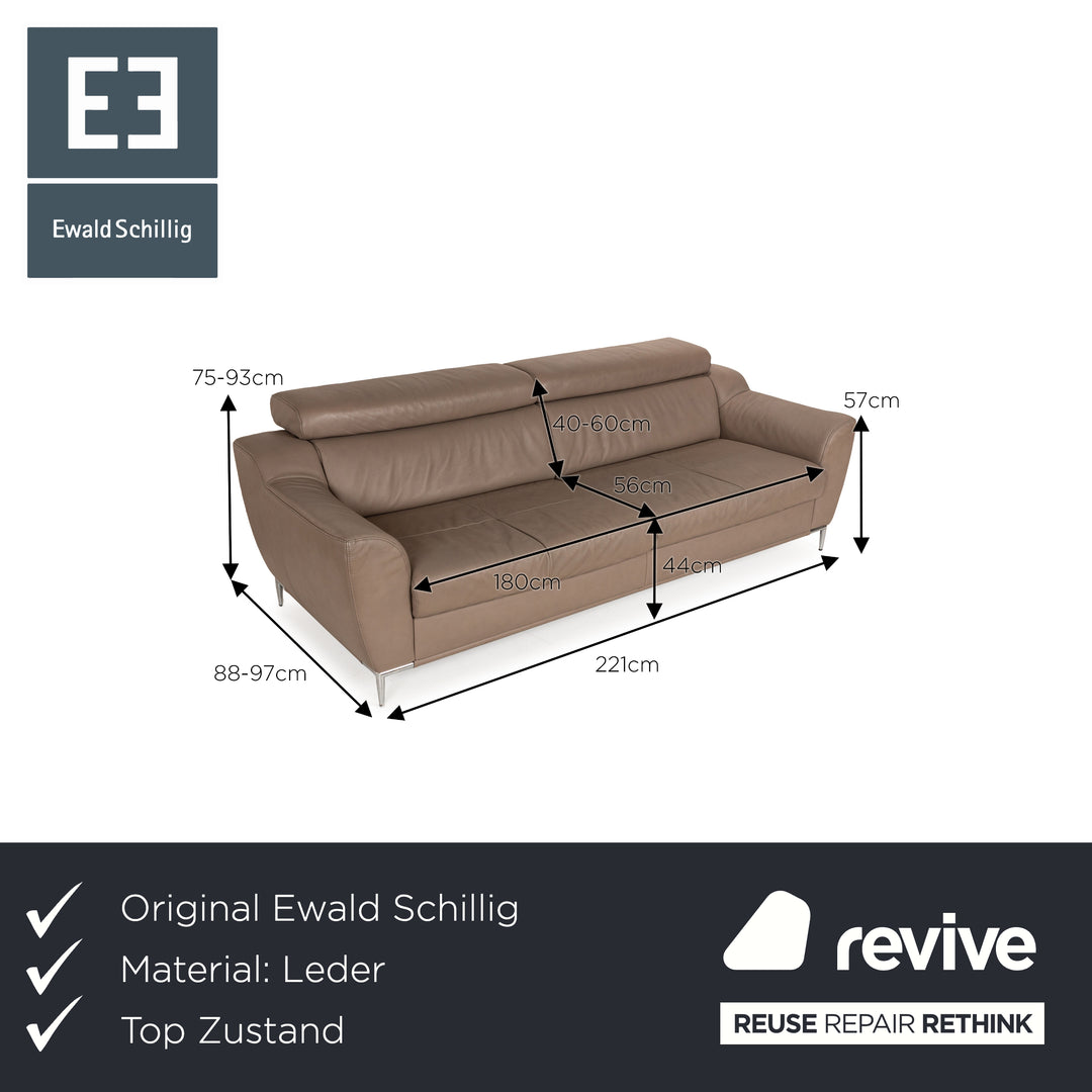 Ewald Schillig Tyra Leather Three-Seater Brown Manual Function