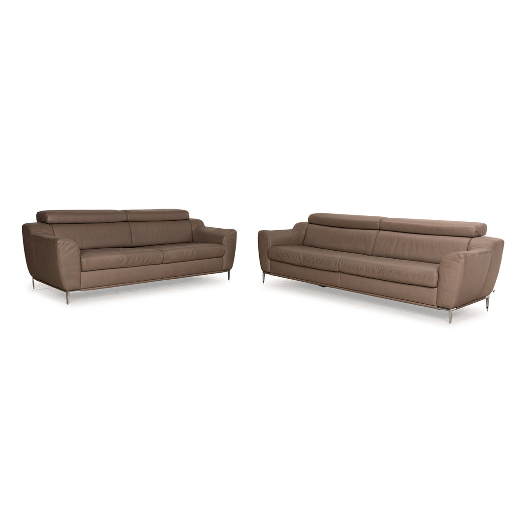 Ewald Schillig Tyra Leather Sofa Set Brown Manual Function Two-Seater Three-Seater