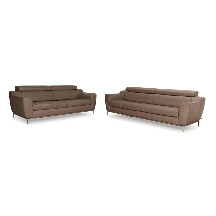 Ewald Schillig Tyra Leder Sofa Garnitur Braun manuelle Funktion Zweisitzer Dreisitzer