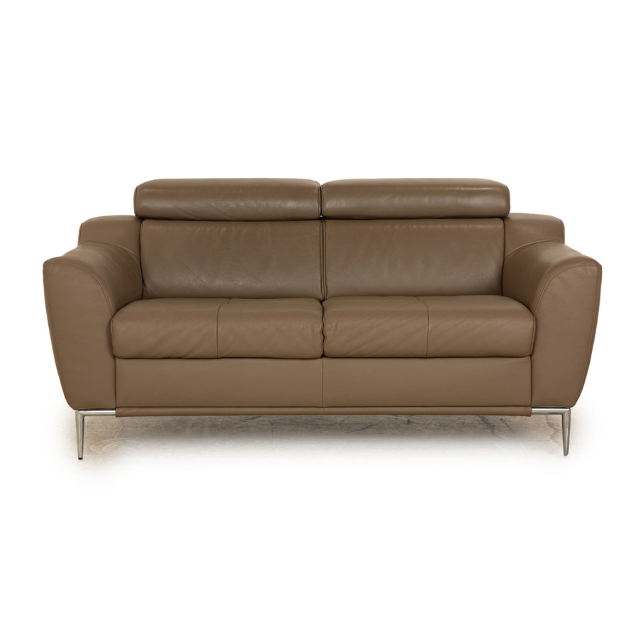 Ewald Schillig Tyra Leather Two Seater Brown Taupe Manual Function Sofa Couch