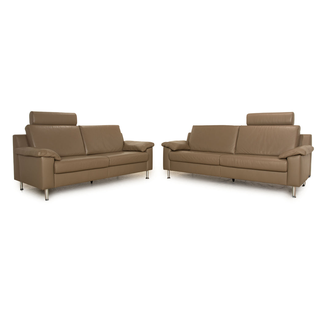 Ewald Schillig Vario Leder Sofa Garnitur Grau Taupe  Dreisitzer Zweisitzer Sofa Couch