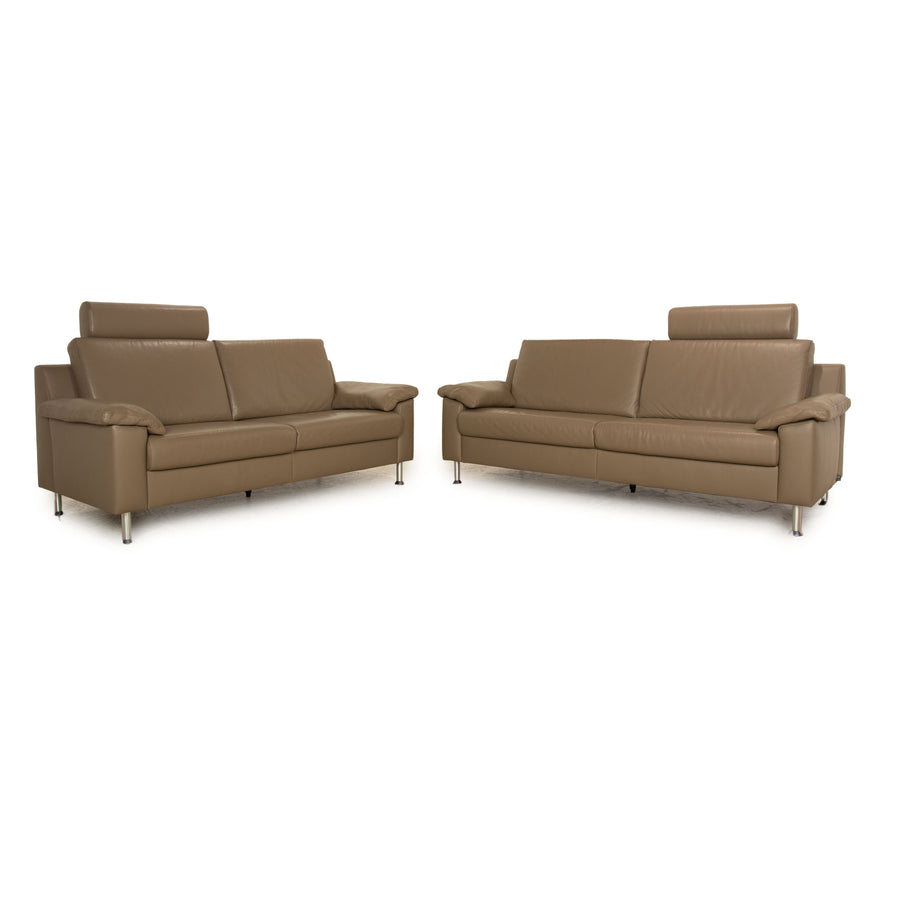 Ewald Schillig Vario Leder Sofa Garnitur Grau Taupe  Dreisitzer Zweisitzer Sofa Couch