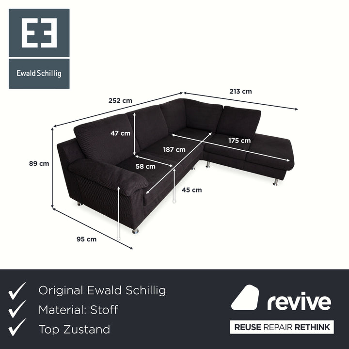Ewald Schillig Vario Stoff Ecksofa Grau Braun Recamiere Links
