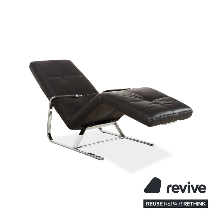 Ewald Schillig Vita Leather Lounger Black Chrome Manual Function