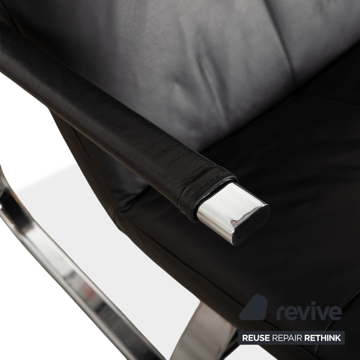 Ewald Schillig Vita Leather Lounger Black Chrome Manual Function