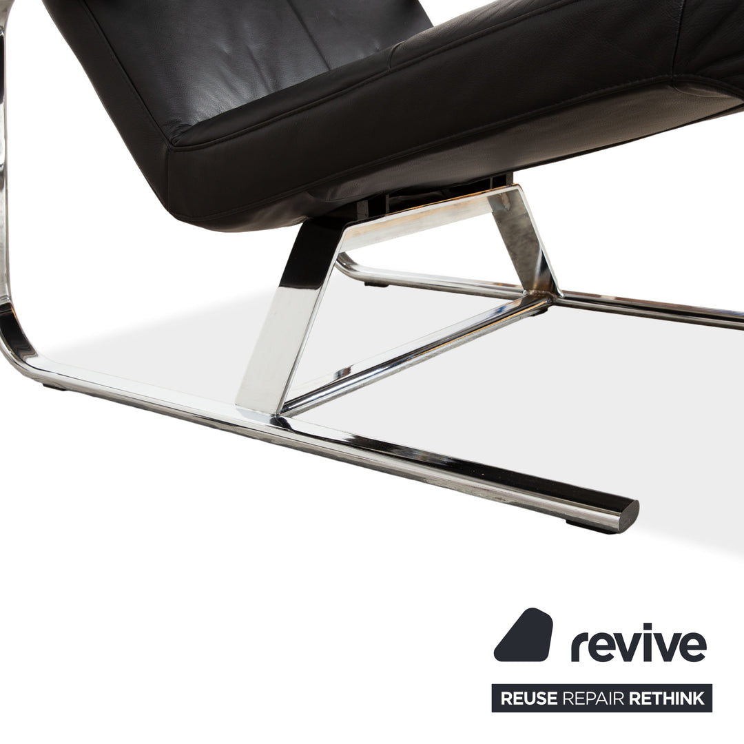 Ewald Schillig Vita Leather Lounger Black Chrome Manual Function