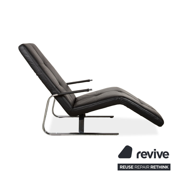 Ewald Schillig Vita Leather Lounger Black Chrome Manual Function