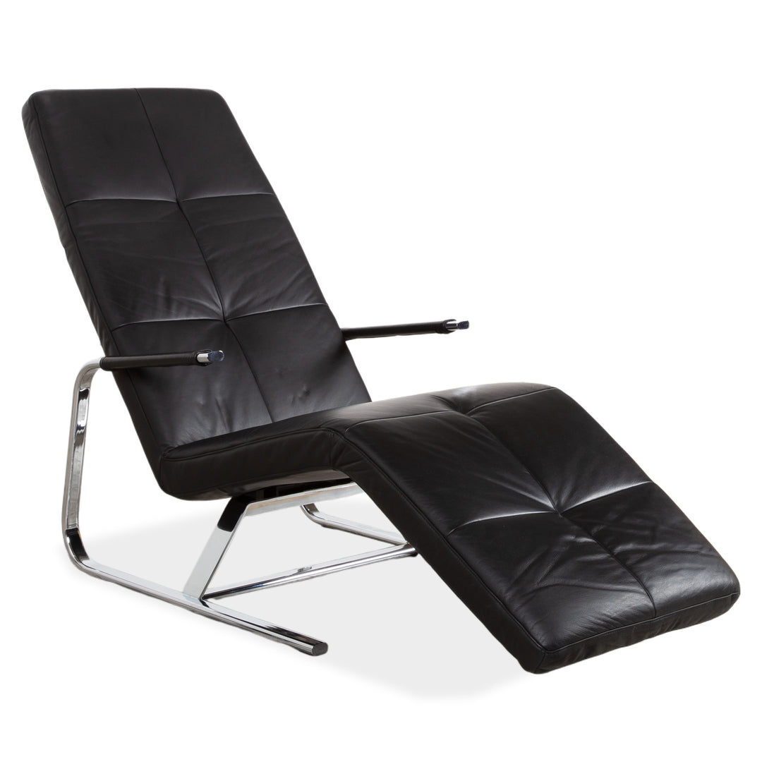 Ewald Schillig Vita Leather Lounger Black Chrome Manual Function