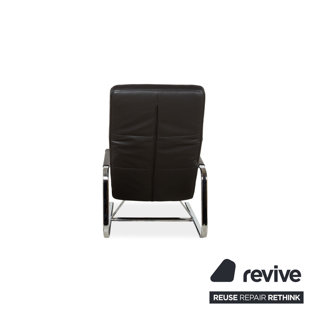 Ewald Schillig Vita Leather Lounger Black Chrome Manual Function