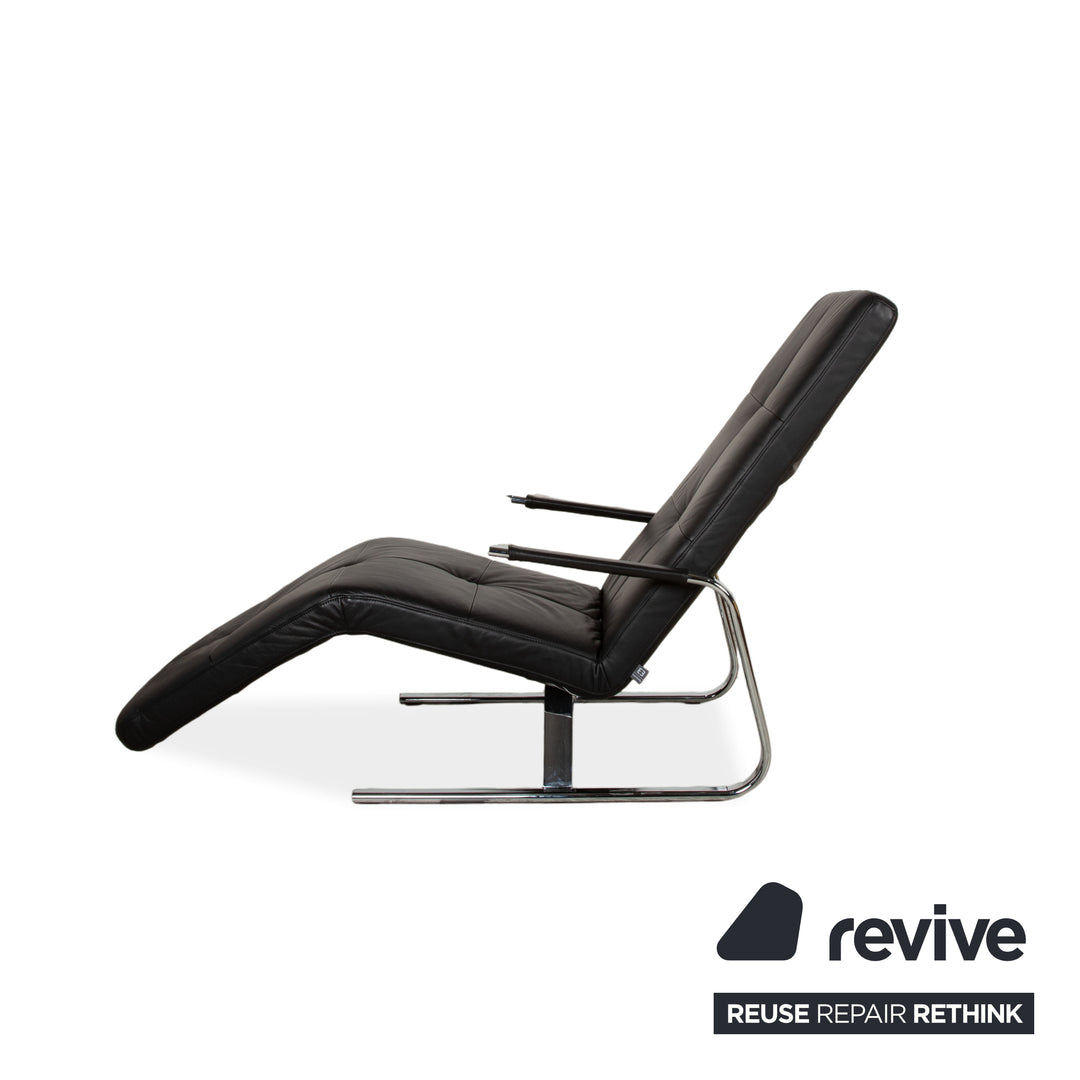 Ewald Schillig Vita Leather Lounger Black Chrome Manual Function