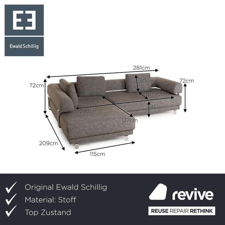 Ewald Schllig Brand Face Fabric Corner Sofa Grey Recamiere Left Electric Function Sofa Couch