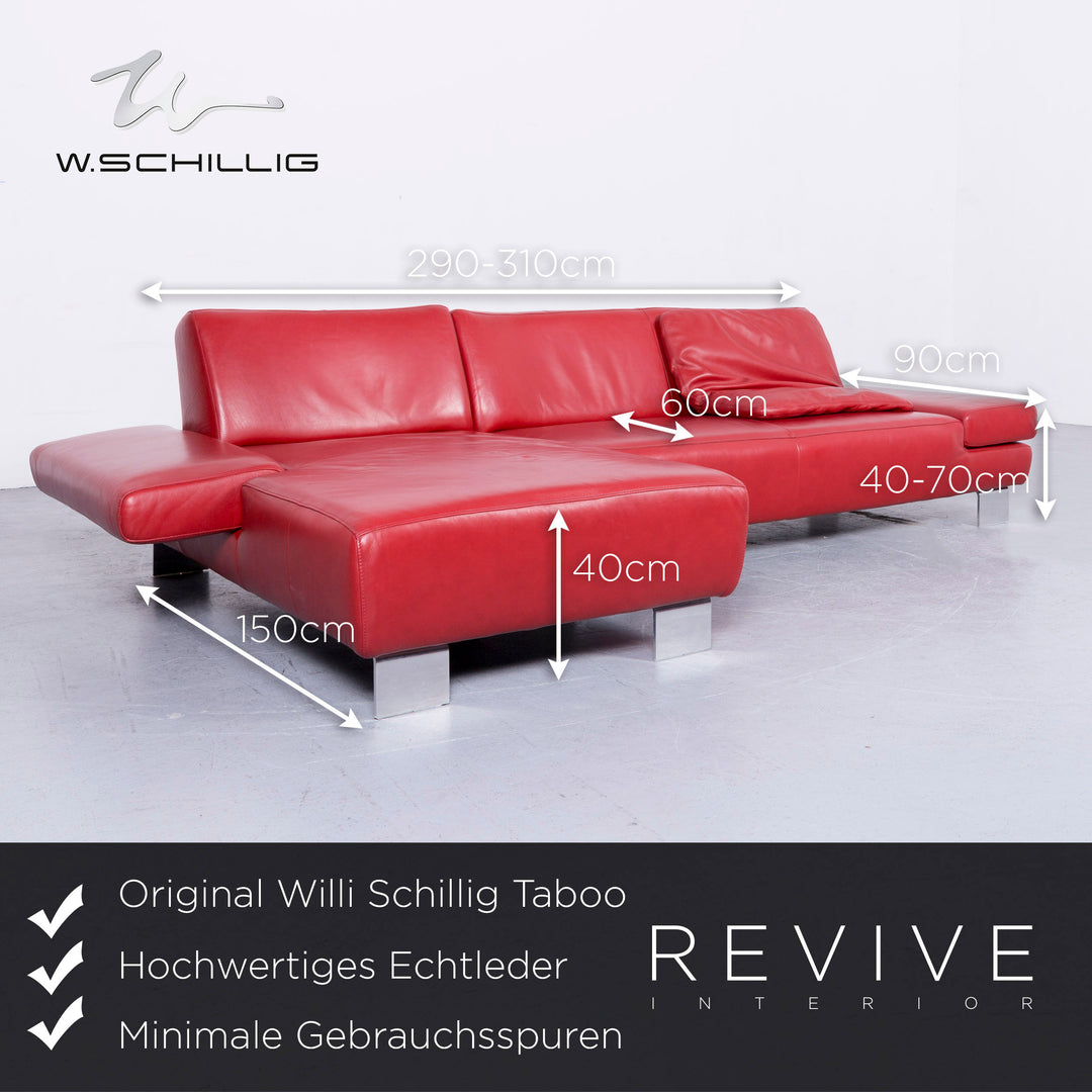 Willi Schillig Taboo Designer Leder Sofa Rot Echtleder Ecksofa Couch #6571